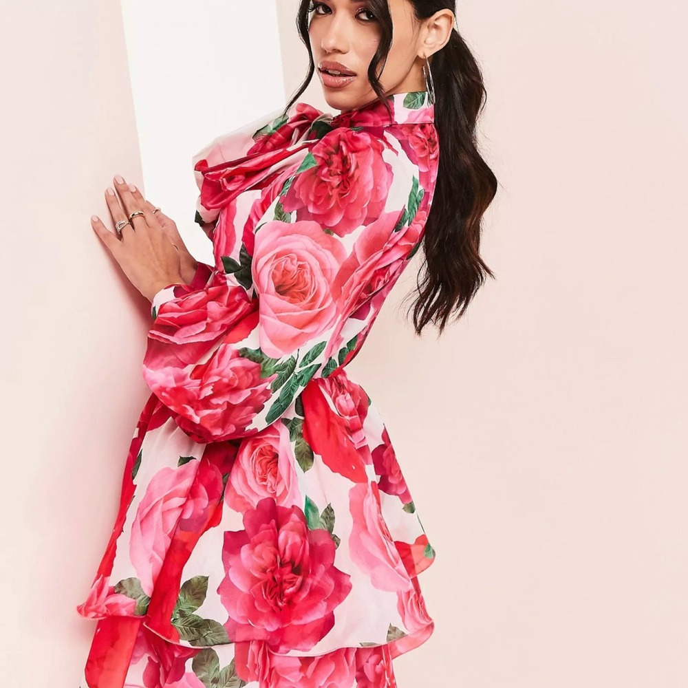 Floral Pink and Red Dress
